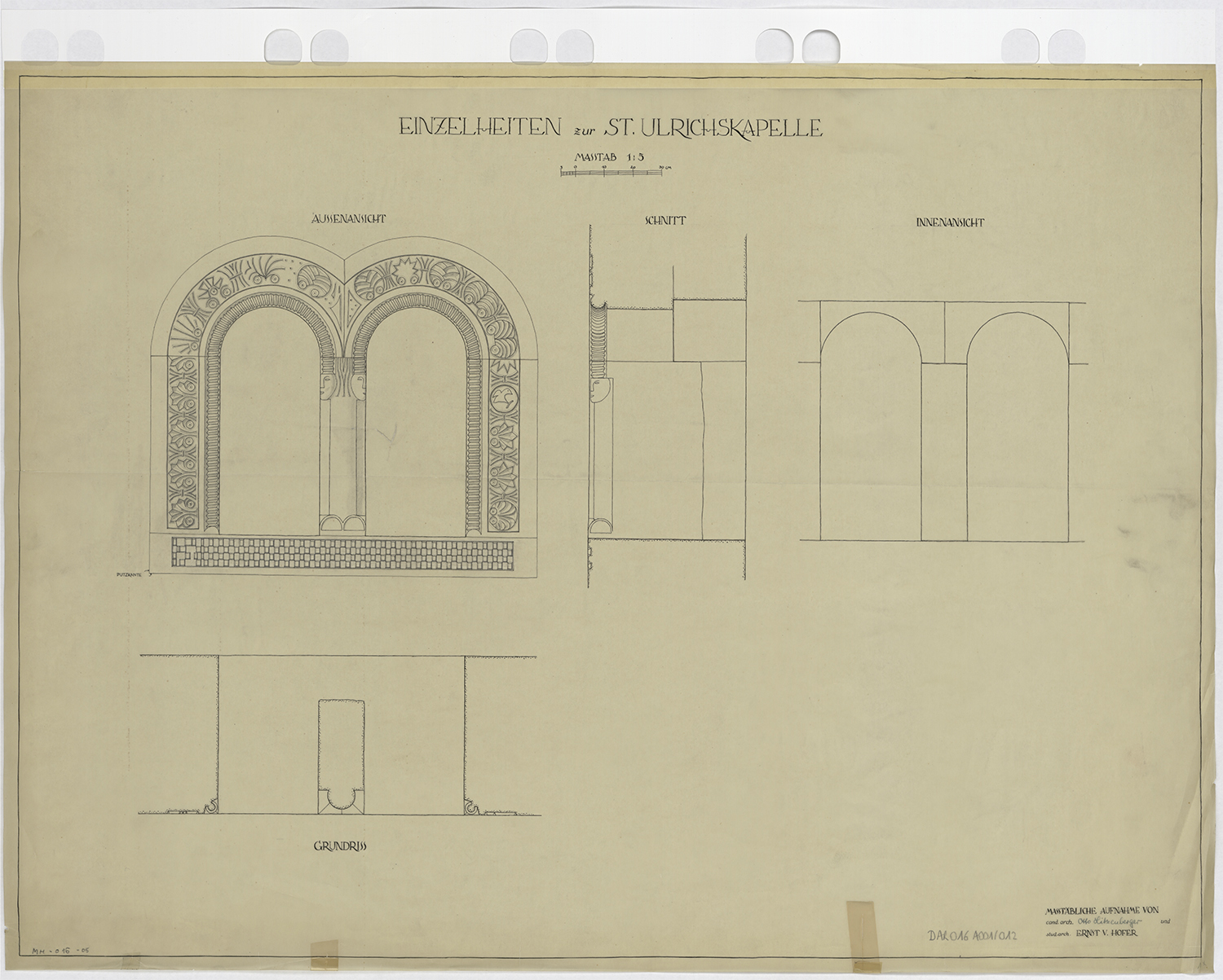 Plan, élévations et coupe d’une baie.